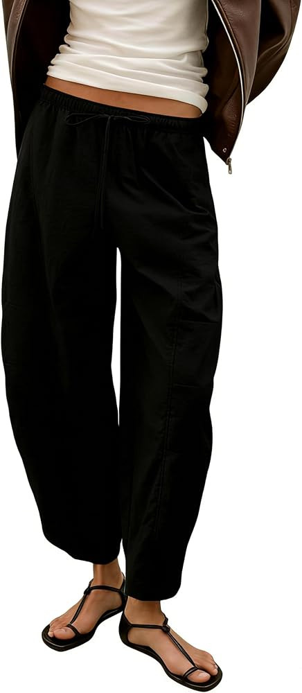 Women's Barrel Pants Elasticated Waistband Pants with Pockets Casual Drawstring Track Bottoms | Amazon (US)