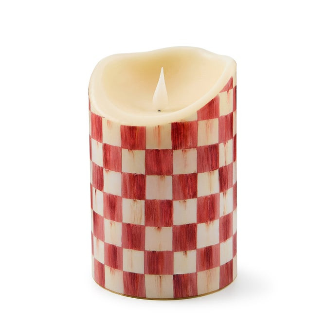 Cherry Check Flameless 6" Pillar Candle | MacKenzie-Childs