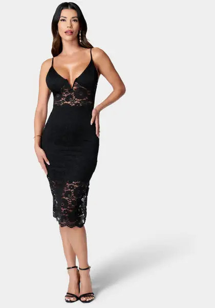 Lace-Up Back Midi Dress | Bebe