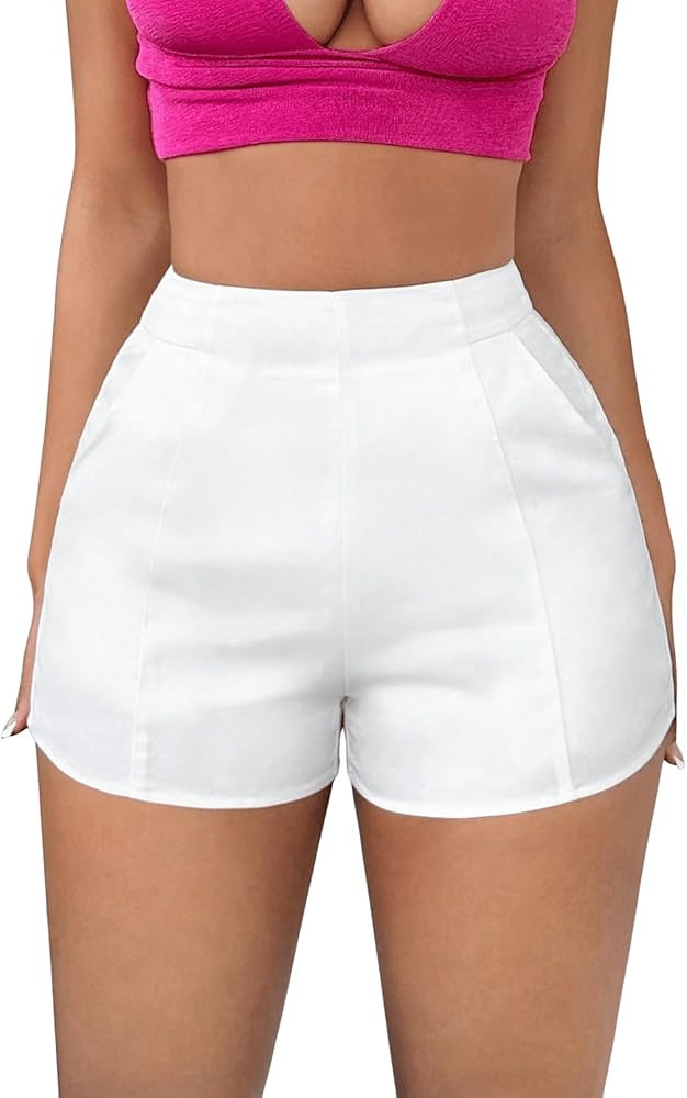 Floerns Women's High Waisted Zip Up Back Mini Shorts Straight Leg Skinny Shorts | Amazon (US)