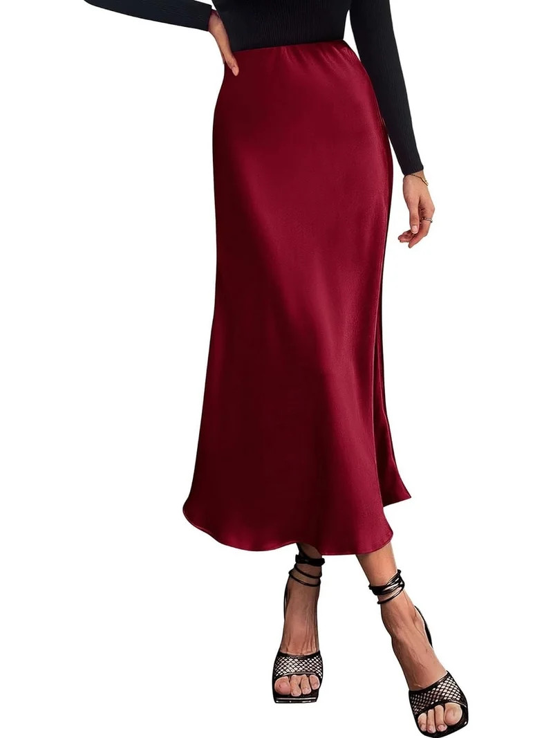 2023 Women's Long Satin Summer Fall Skirt Silk Elegant High Waist Cocktail Party Wedding Flared A... | Walmart (US)