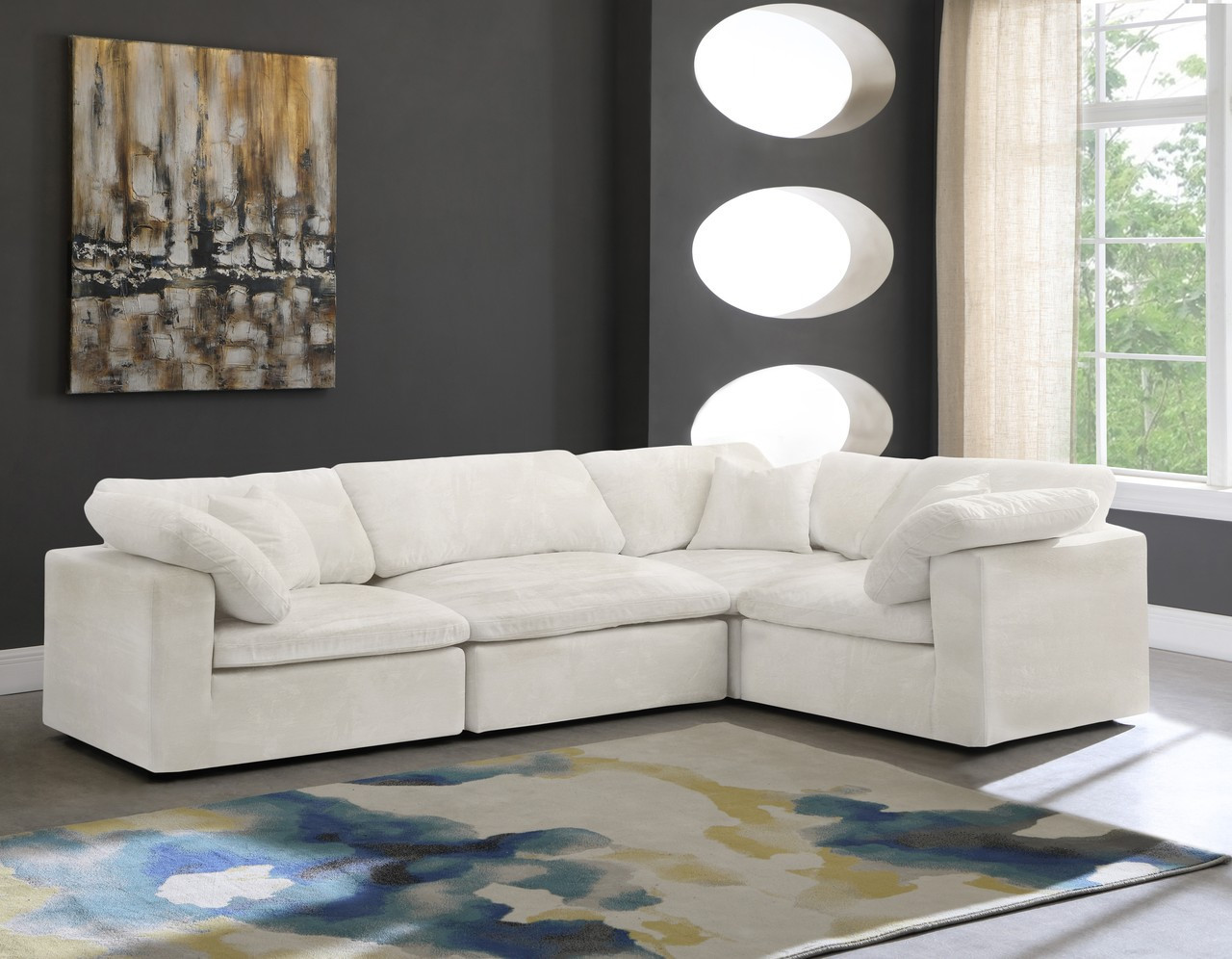Cozy Modular Sectional In Cream Velvet | 1stopbedrooms