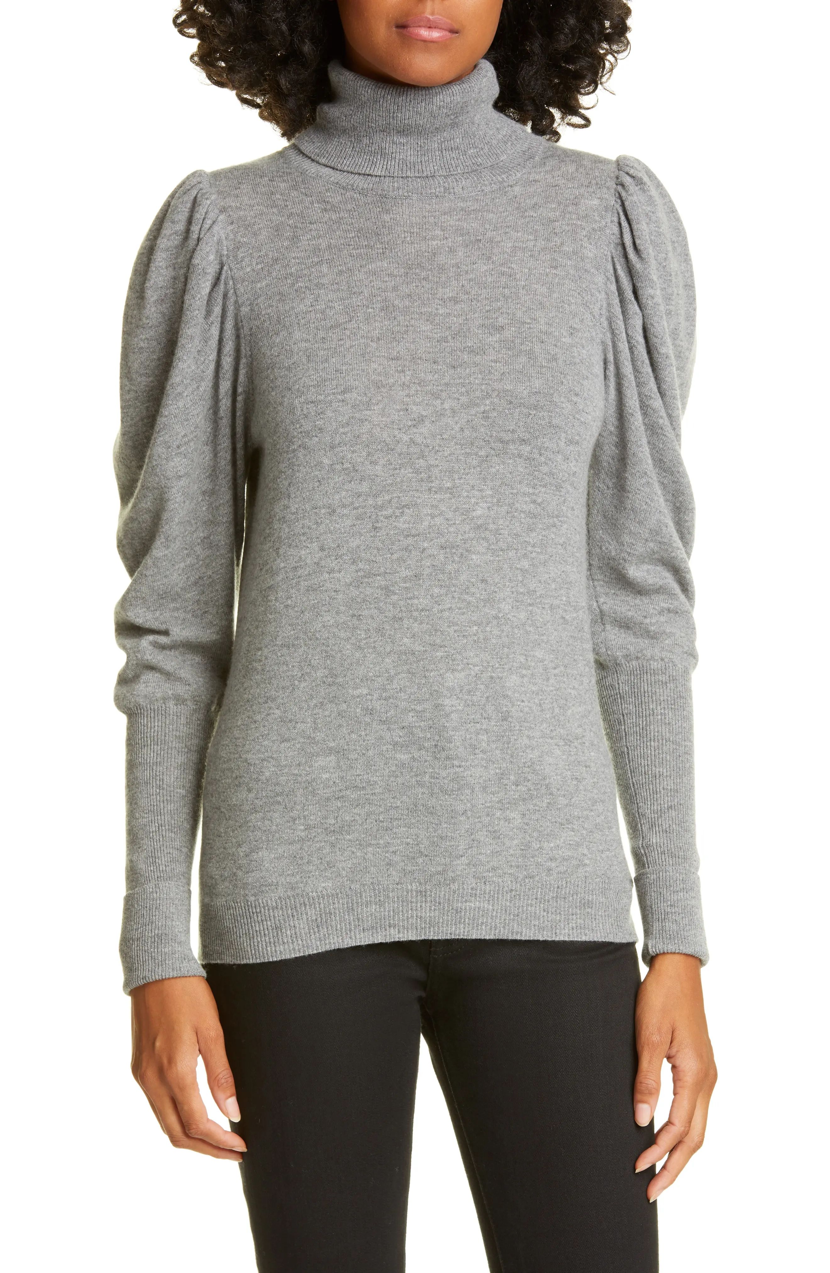 Women's Autumn Cashmere Leg Of Mutton Sleeve Turtleneck Cashmere Sweater, Size Small - Grey | Nordstrom