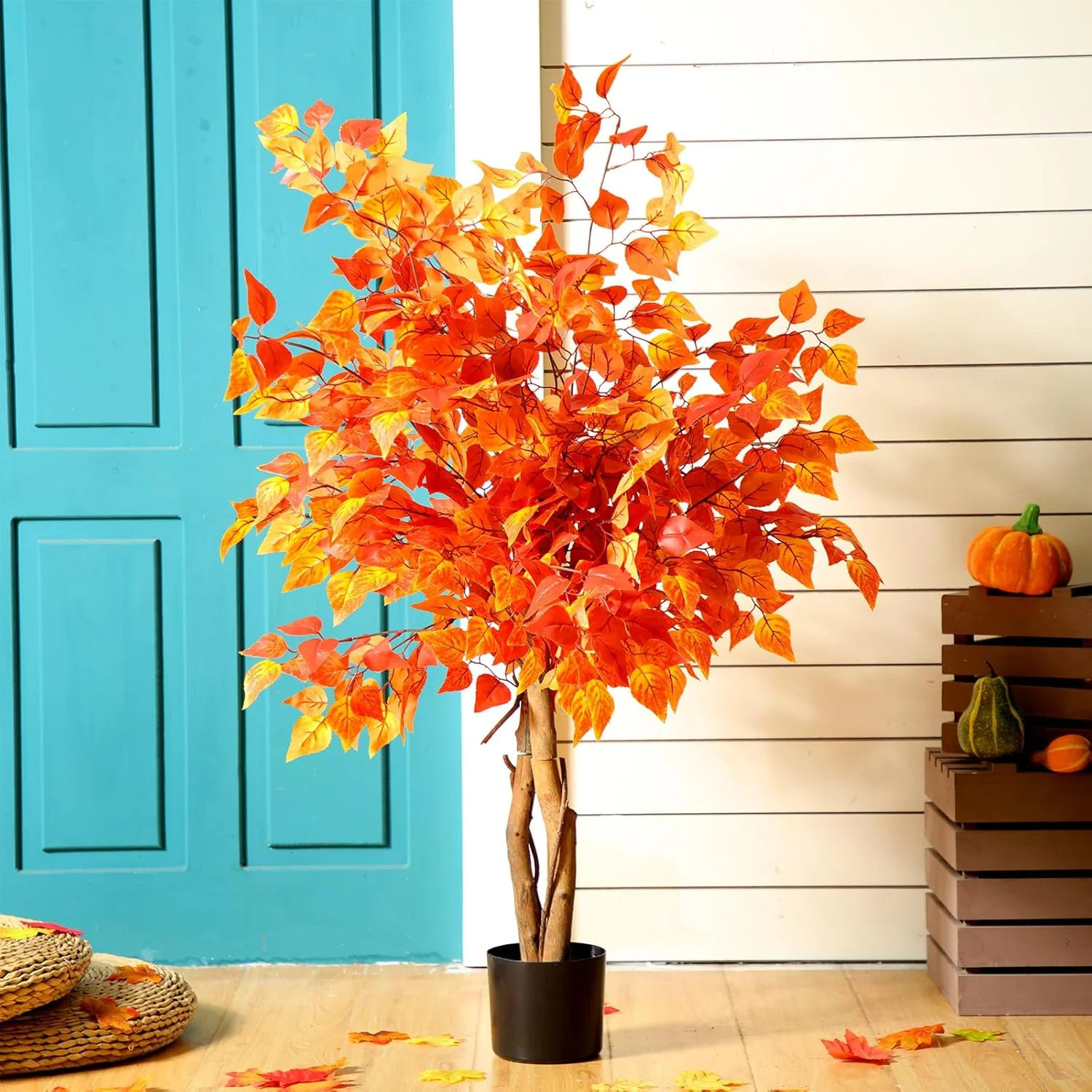 4ft Fall Eucalyptus Tree Artificial Autumn Ficus Fall Tree Thanksgiving Decor Artificial Faux Tre... | Walmart (US)