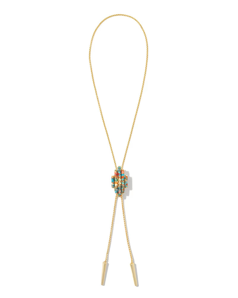 Ember Gold Bolo Necklace in Bronze Veined Turquoise Magnesite Red Oyster | Kendra Scott