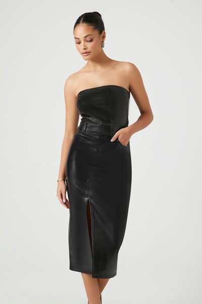 Faux Leather Tube Midi Dress | Forever 21