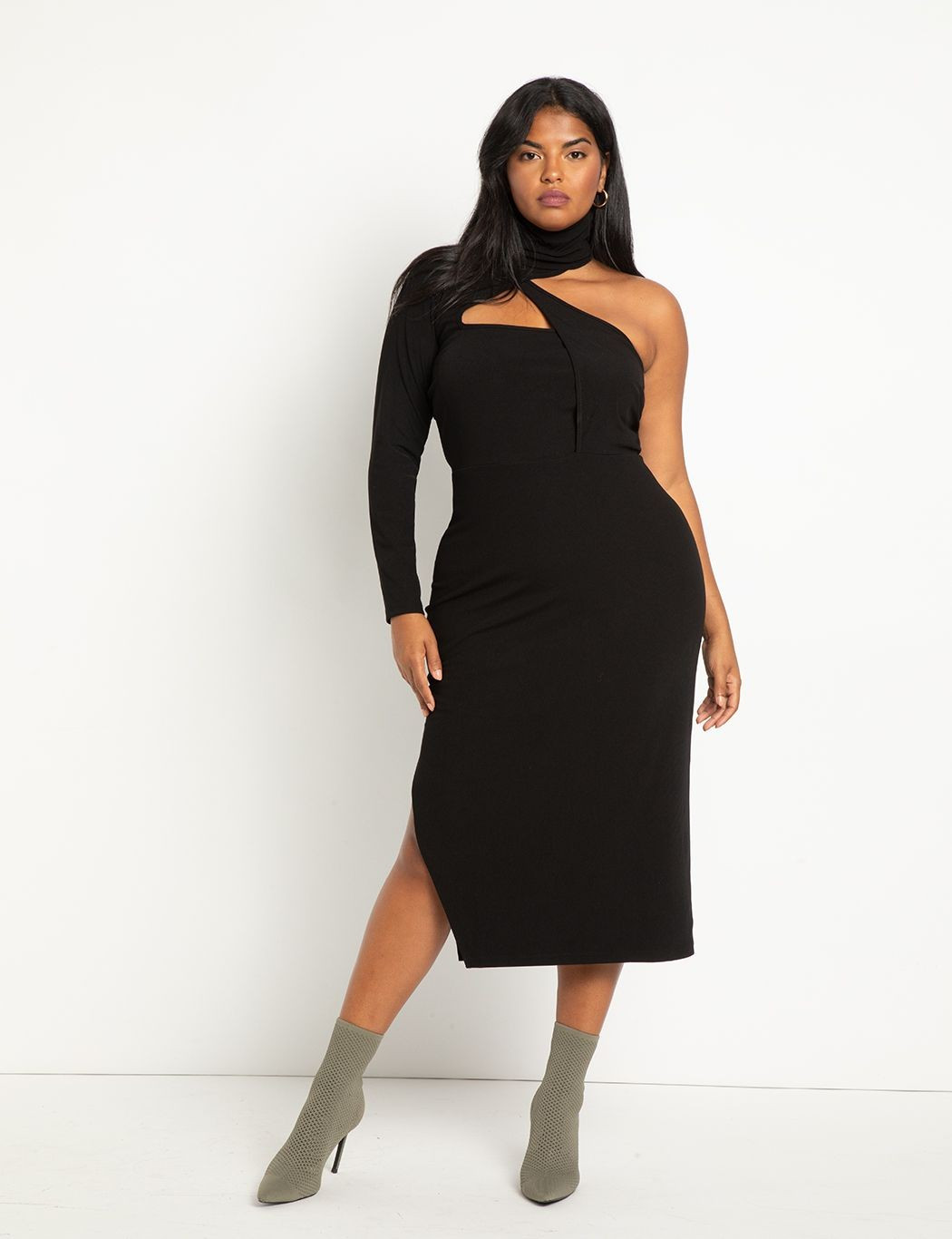 Asymmetric Fitted Midi Sweater Dress | Eloquii