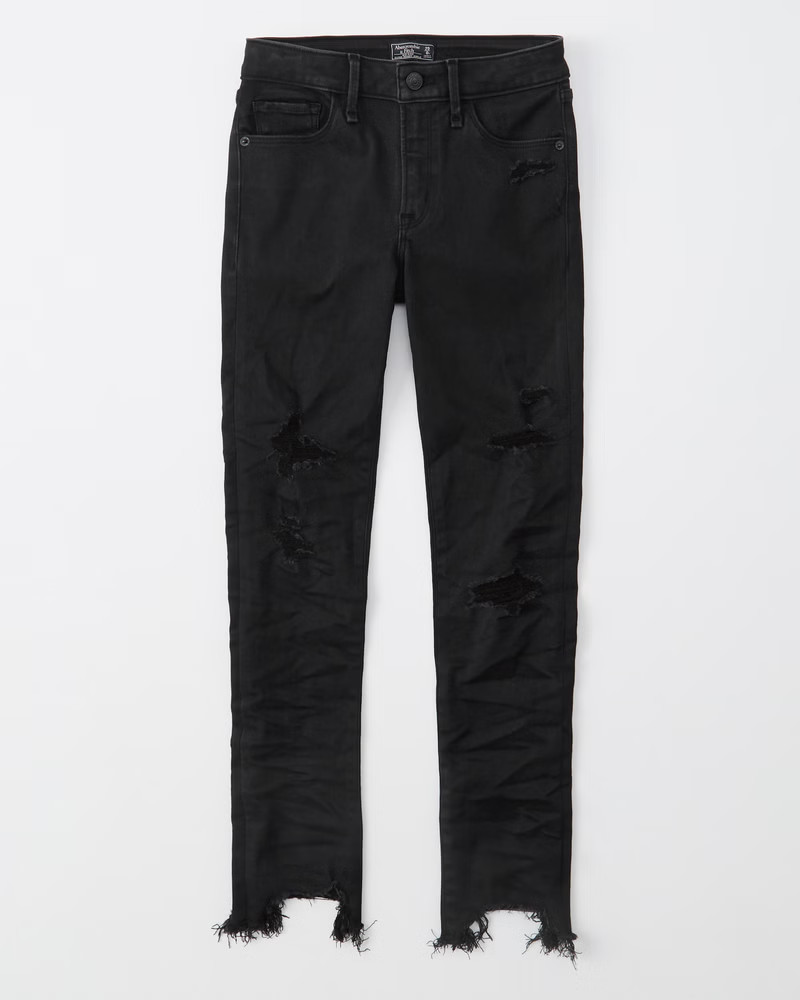 Ripped Mid Rise Super Skinny Ankle Jeans | Abercrombie & Fitch (US)