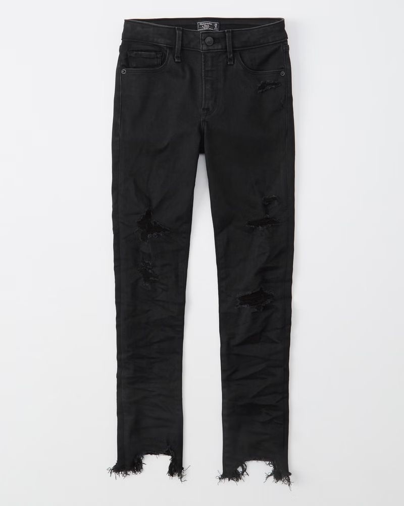 Ripped Mid Rise Super Skinny Ankle Jeans | Abercrombie & Fitch (US)