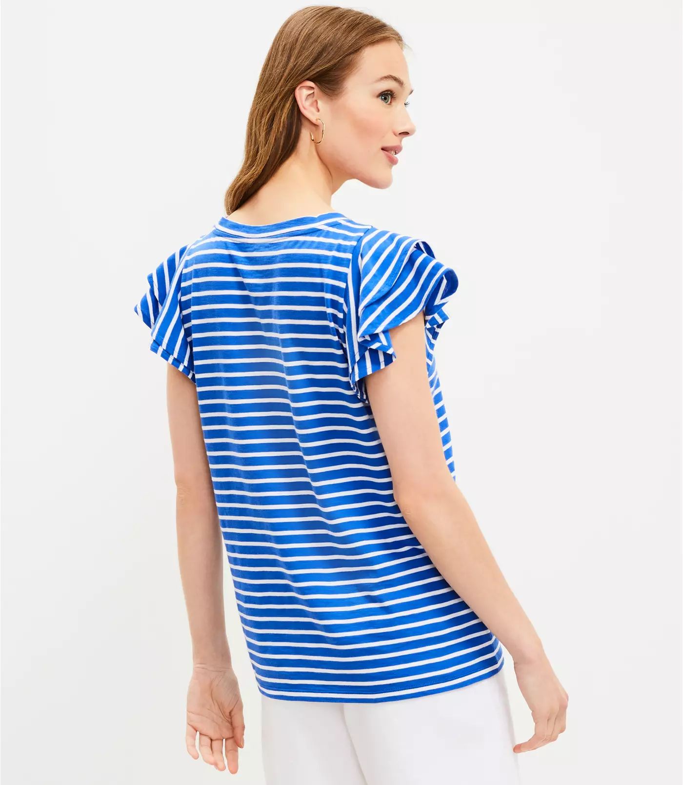 Striped Tiered Ruffle Sleeve Tee | LOFT | LOFT