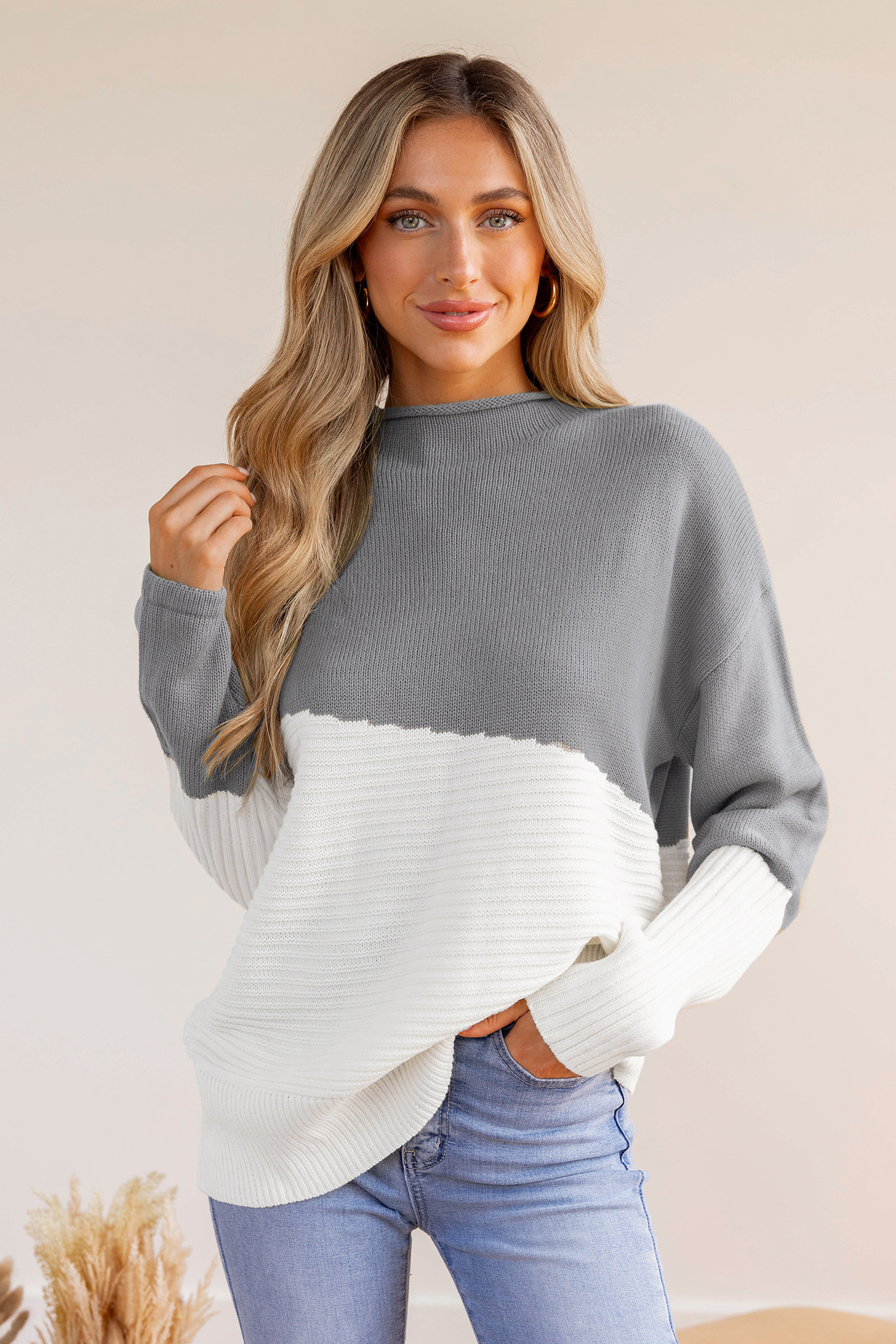 Ribbed Two-Tone SweaterNew | Cupshe US