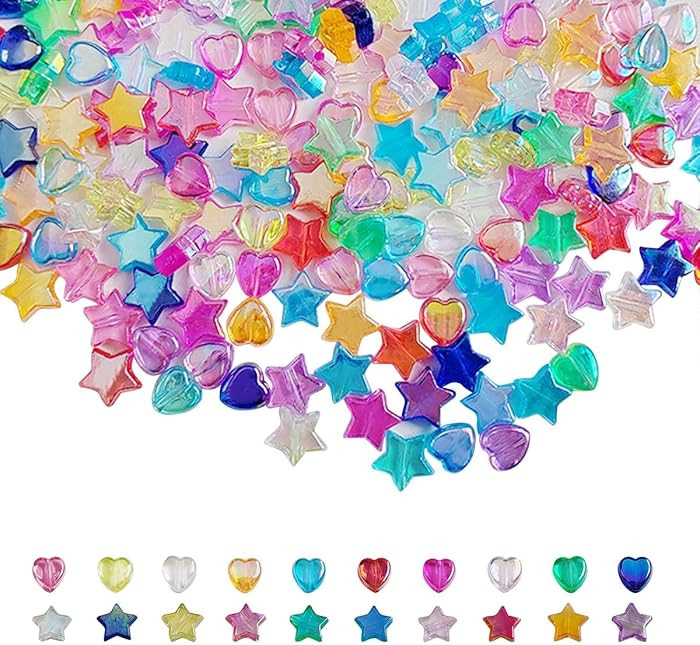 600 PCS Heart Star Shape Beads, AB Acrylic Bead Star Beads, for Jewelry Making DIY Bracelet arrin... | Amazon (US)