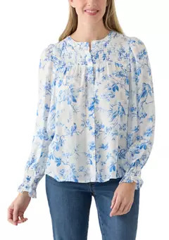 Crown & Ivy™ Women's Blouson Sleeve Printed Smocked Top | Belk