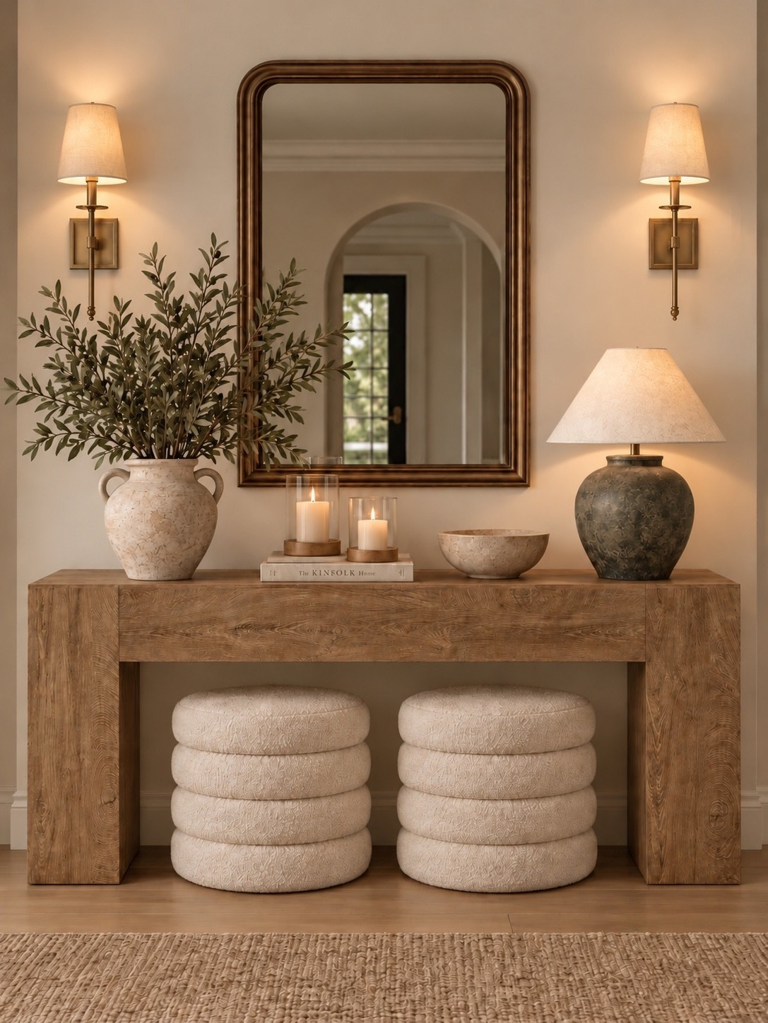 Console Table Styling 🤎
A simple formula for an elevated console: oversized mirror + warm lighting + greenery + a few collected accents. I love the mix of warm wood, aged brass and creamy neutrals here.

#LTKHome #LTKSeasonal