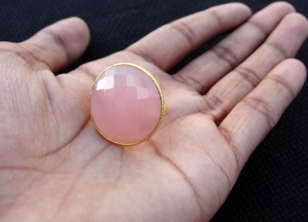 Pink Chalcedony Ring-sterling Silver Ring-large Statement Rings-handmade Ring-textured Ring-promi... | Etsy (US)