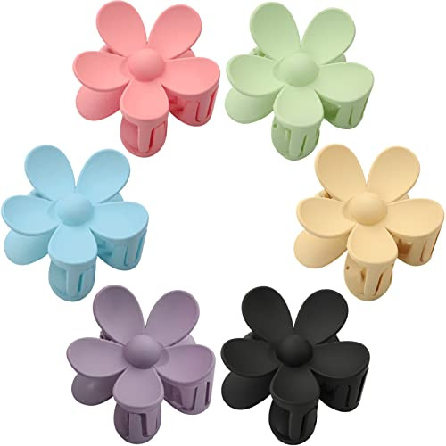 Flower Hair Clips 6PCS Flower Claw Clips Cute Hair Claw Clip Daisy Clips Matte Large Claw Clips Strong Hold Jaw Clamps Thick Hair Accessories Thin Hair Claw 6 Color for Women Girl Gift | Amazon (US)