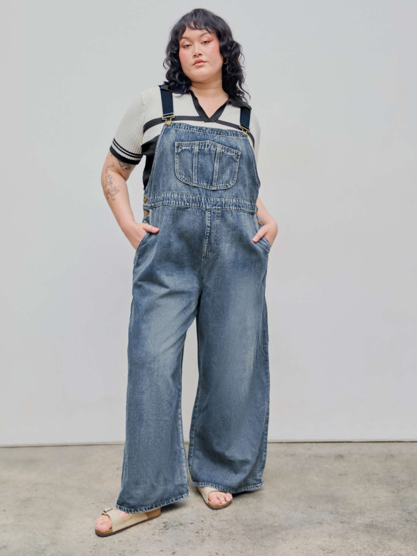 Denim Denim Pocket Wide Leg Jumpsuit Curve & Plus For School Daily Casual | Cider