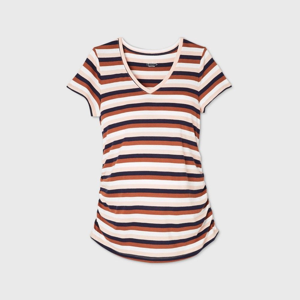 Maternity Striped Short Sleeve V-Neck Side Shirred T-Shirt - Isabel Maternity by Ingrid & Isabel XS | Target