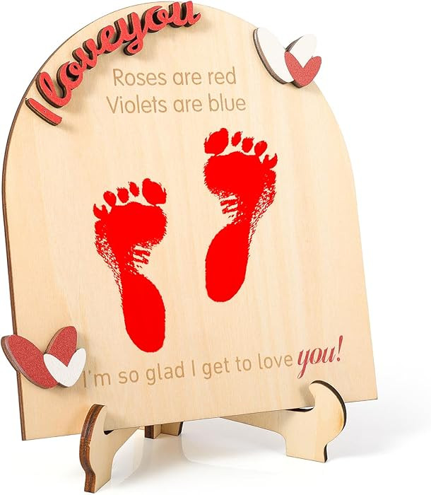 Baby's First Valentine's Day DIY Footprint Art Wood Sign, Newborn Milestone Keepsake Valentines P... | Amazon (US)