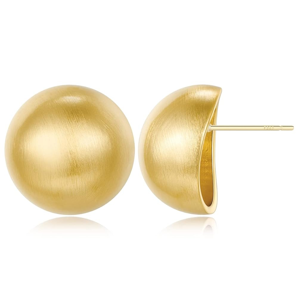 Stud Earrings for Women Half-ball Mattle Gold Sliver Studs Gold Brushed Button Earrings for Women... | Amazon (US)