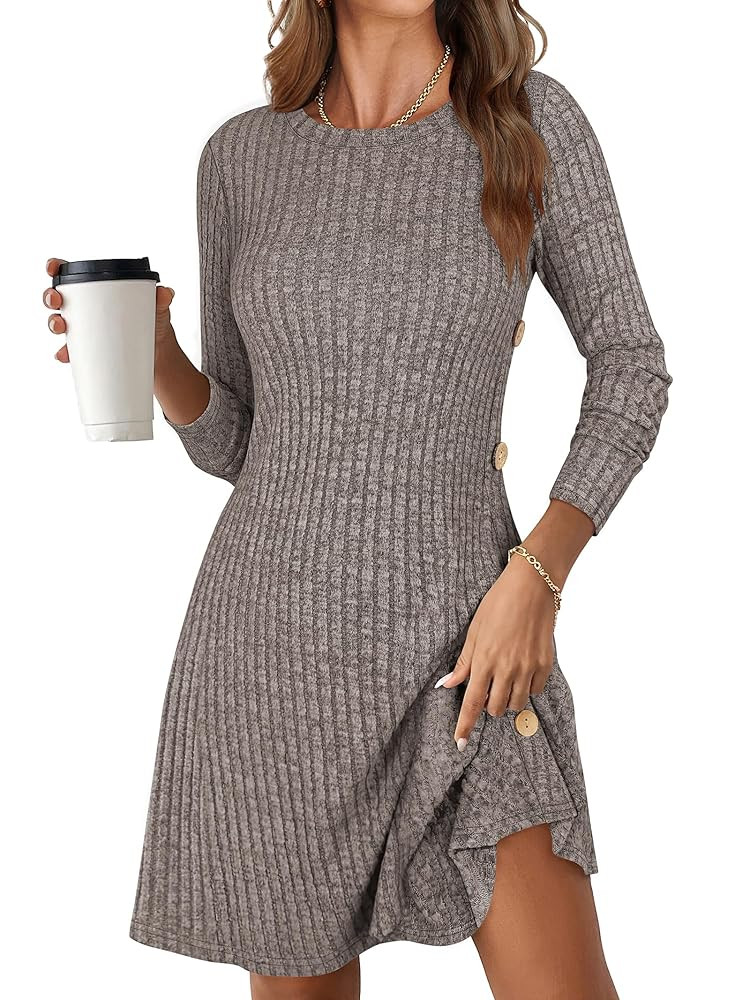 ANRABESS Womens Long Sleeve Ribbed Knit Dresses 2025 Fall Casual Comfy Lounge Short Sweater Tunic... | Amazon (US)