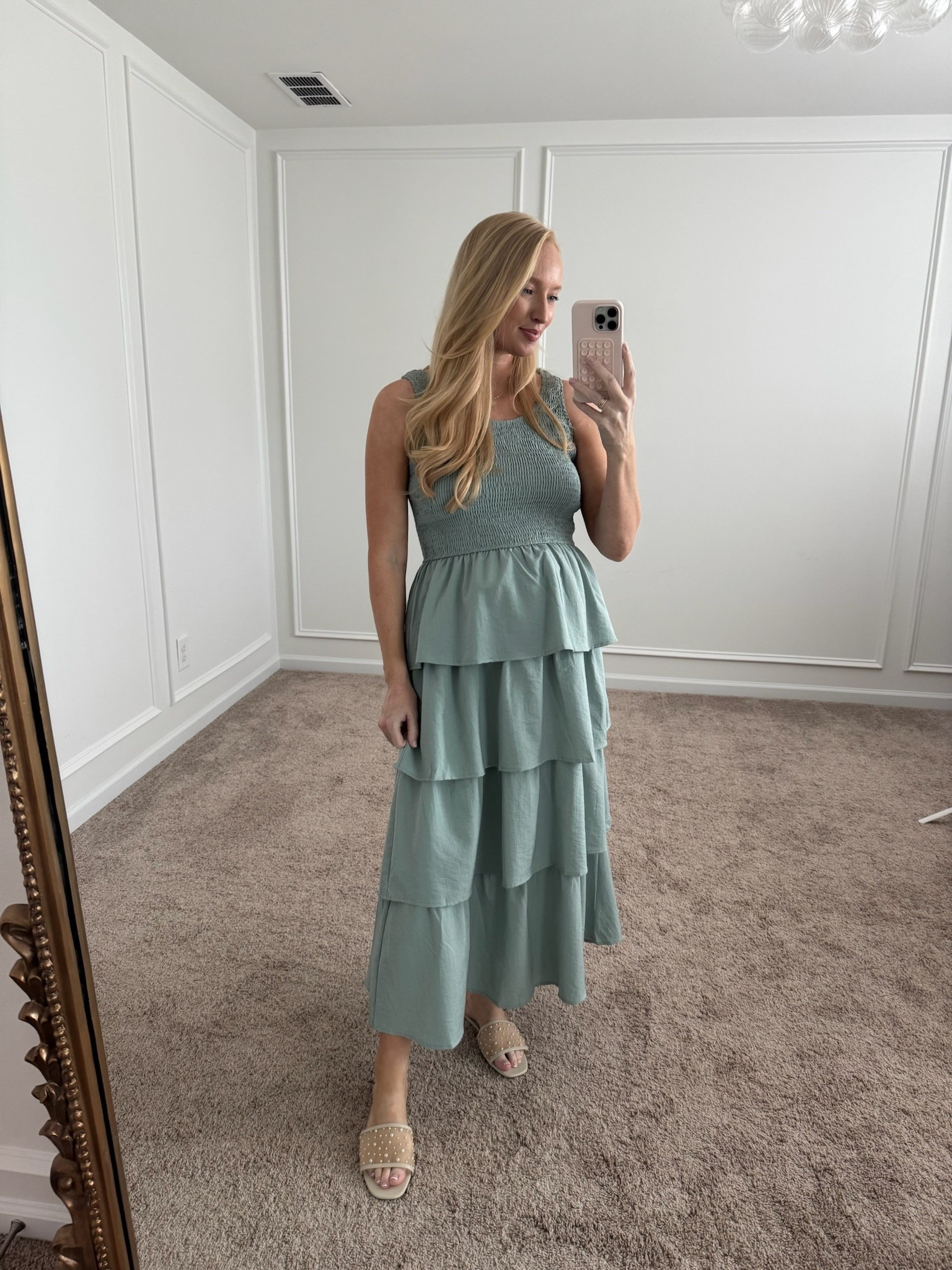 How pretty is this tiered midi dress from Amazon?! Wearing size small. Summer dresses // bump friendly dresses // shower dresses // brunch dresses // midi dresses // vacation dresses 

#LTKFindsUnder50 #LTKSummerEdit #LTKBump