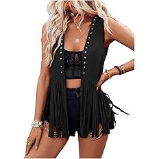 GORGLITTER Women's Fringe Vest Sleeveless 70s Hippie Faux Suede Tassel Jacket Cardigan | Amazon (US)