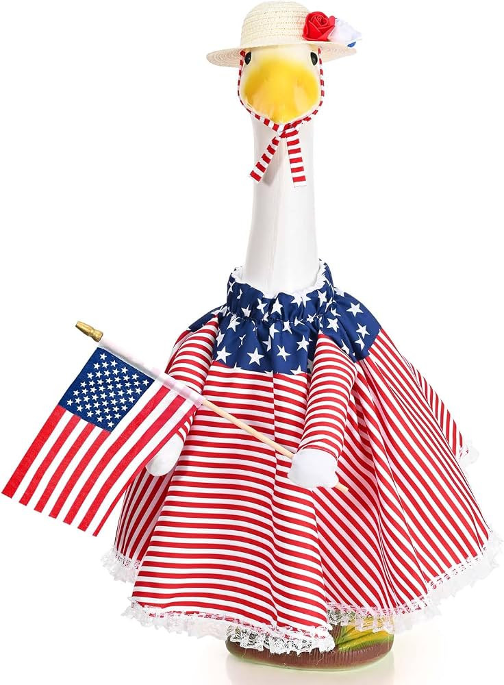JcHrmers Patriotic Porch Goose Outfits 4th of July Goose Outfit Fits 23" Cement Plastic Goose Sta... | Amazon (US)