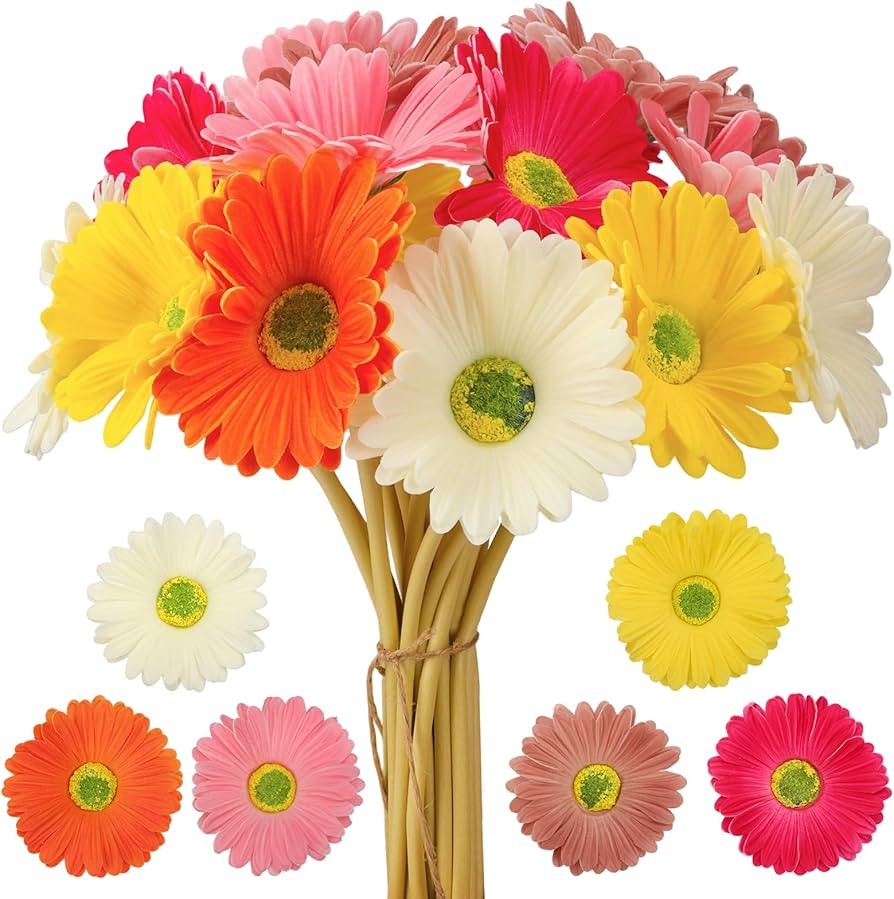 CEWOR Artificial Daisy Flowers 18 Pack, Fake Gerbera Daisies Faux Bouquet 15 Inch for Wedding Bri... | Amazon (US)