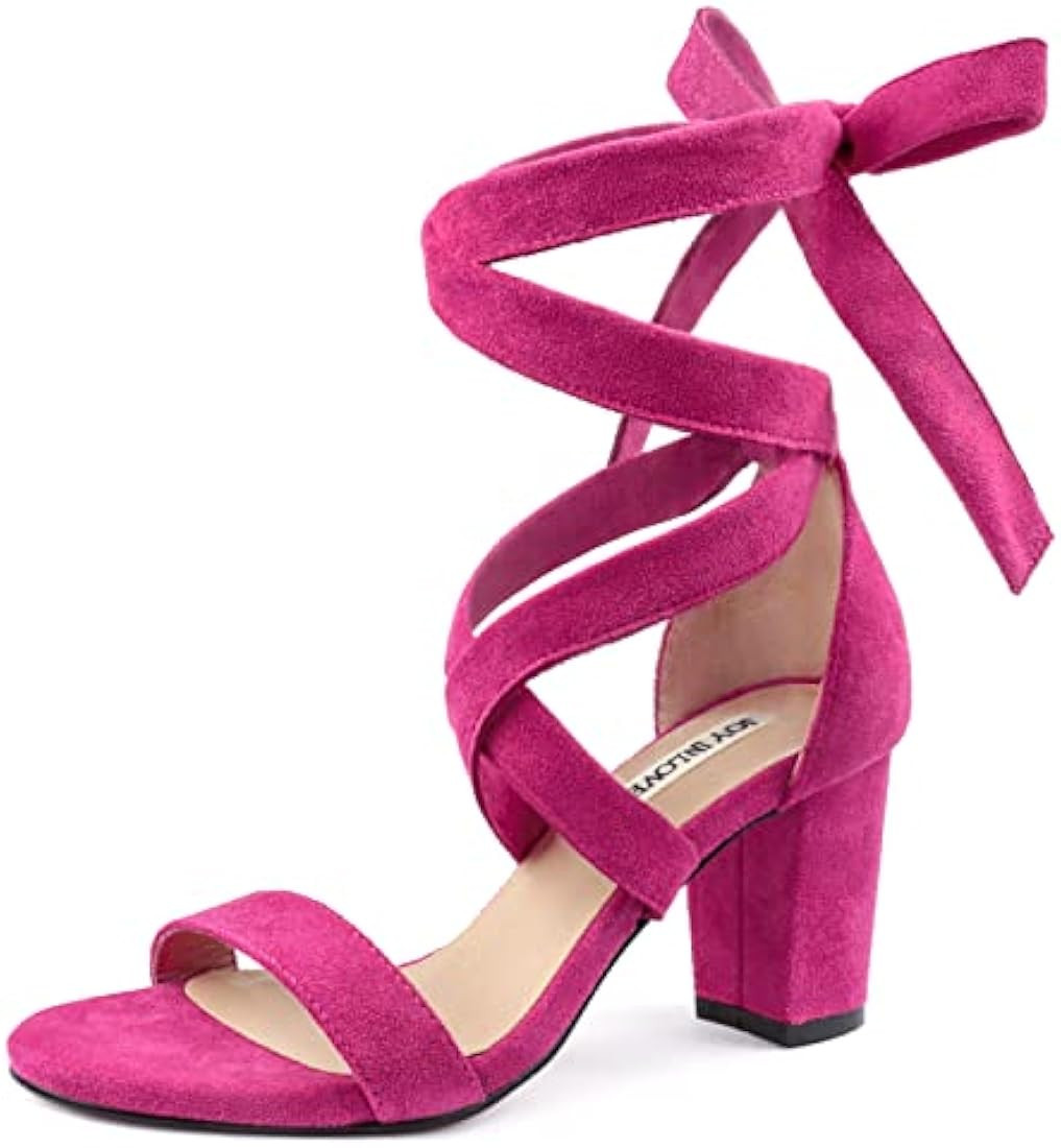 JOY IN LOVE Women's Chunky Block Heels 3 Inch Ankle Strap Low Heel Sandals | Amazon (US)