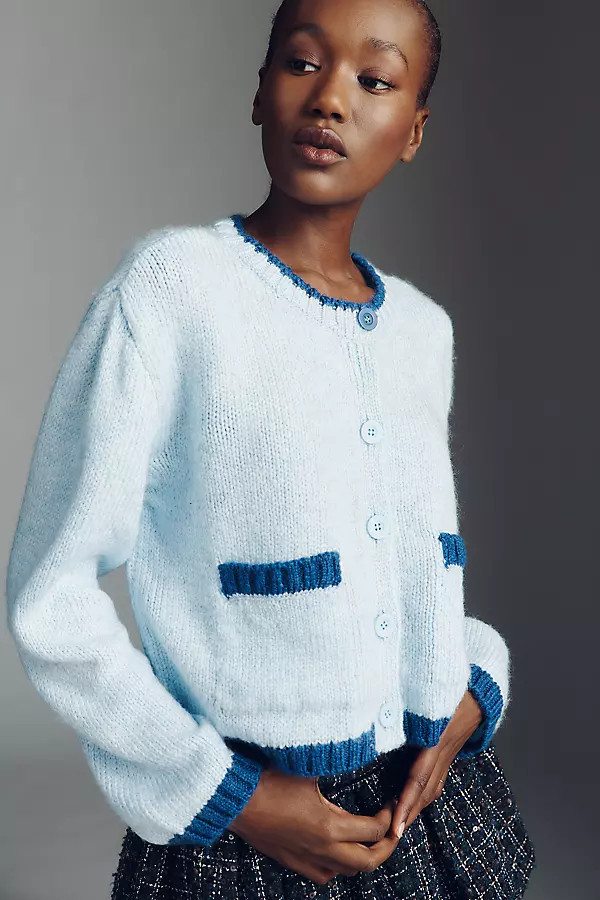 Tipped Crew-Neck Cardigan Sweater | Anthropologie (US)