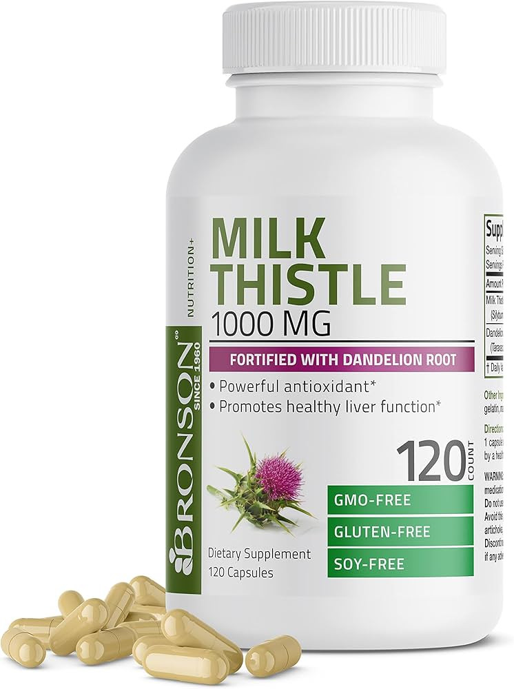 Bronson Milk Thistle 1000mg Silymarin Marianum & Dandelion Root Liver Health Support, Antioxidant... | Amazon (US)