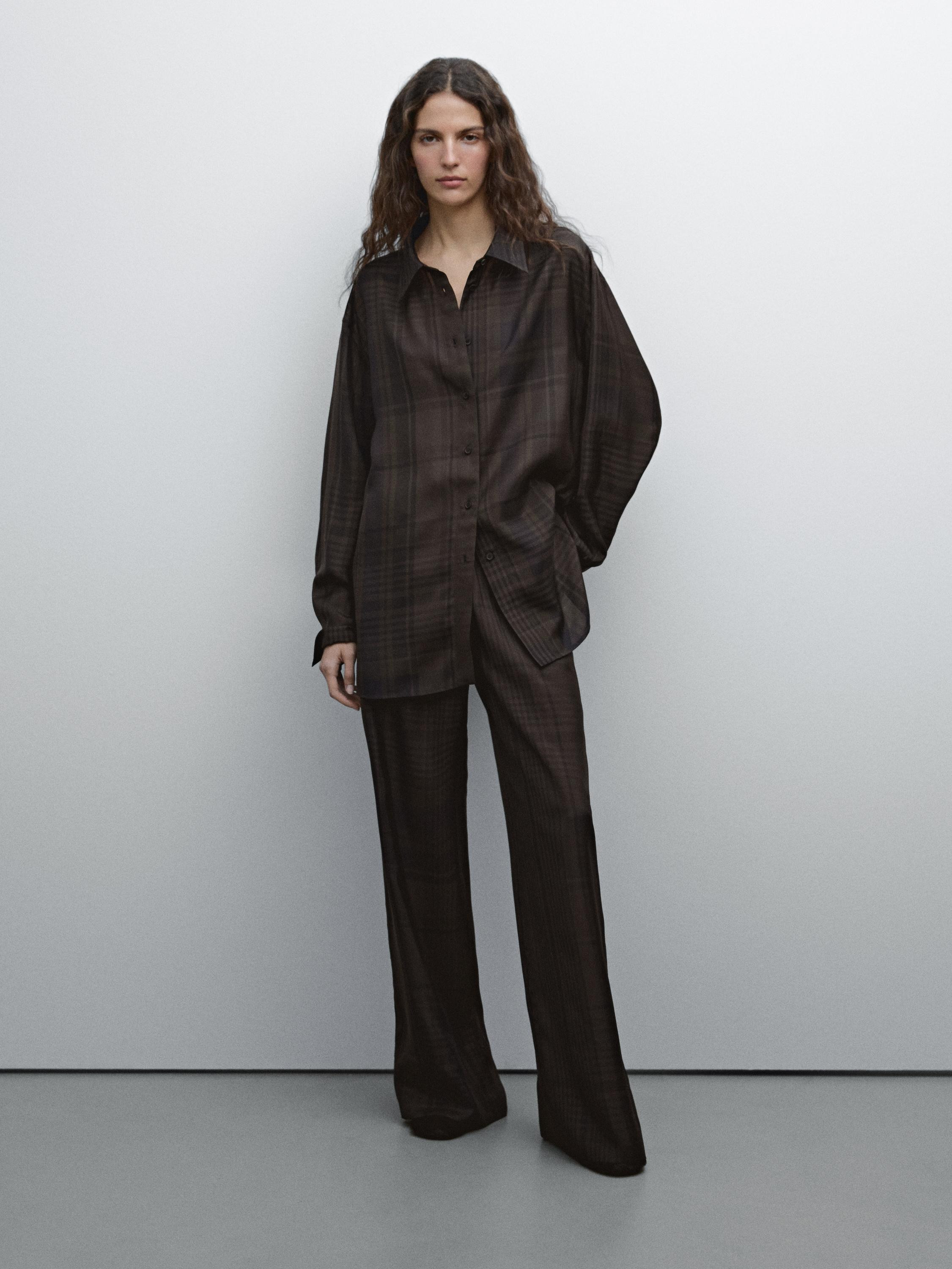 Long check overshirt | Massimo Dutti UK