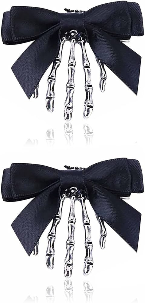 Utavu 2Pcs Halloween Skeleton Claws Hair Clips Cute Skull Hand Hair Clip with Bowknot Halloween C... | Amazon (US)