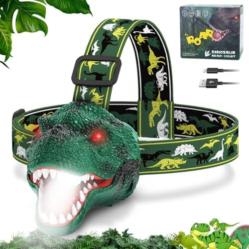 Dinosaur Headlamp for Kids Flashlight Rechargeable Led Dino Head Lamp Roar & Silent Mode, T-Rex D... | Amazon (US)