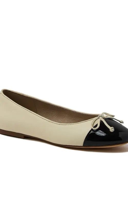 Lands' End Essential Leather Cap Toe Ballet Flats in Ivory/black at Nordstrom, Size 8 | Nordstrom