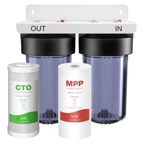 SimPure Whole House Water Filter System, 2 Stages Clear Home Water Pre-Filtration with Carbon and Sediment Filters, Reduce Odor, Chlorine, Taste, Iron, 1" NPT Brass Port, BPA Free(DB10C-2) | Amazon (US)