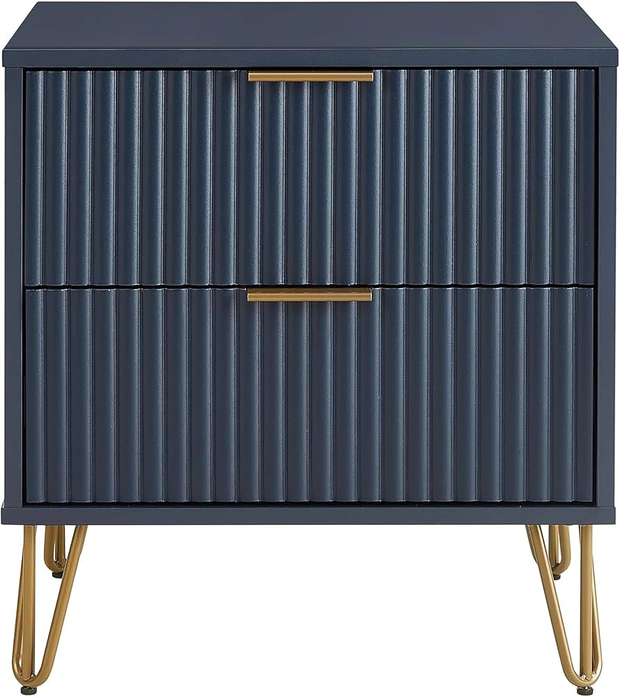 Manhattan Comfort Dumbo Modern Nightstand 2.0 with 2 Drawer and Metal Feet | Splayed Gold Legs | ... | Amazon (US)