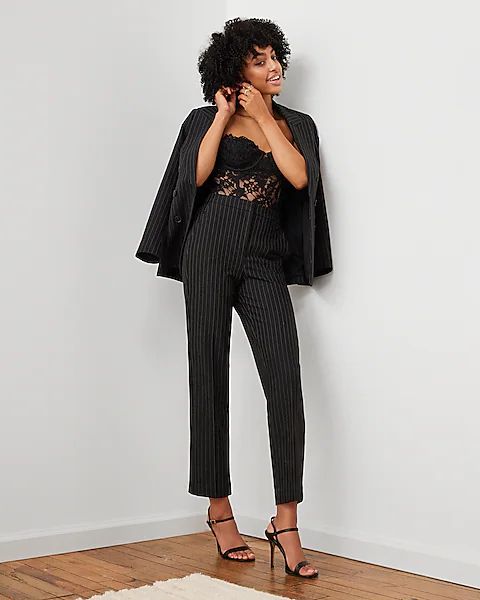 Editor Super High Waisted Pinstripe Straight Ankle Pant | Express