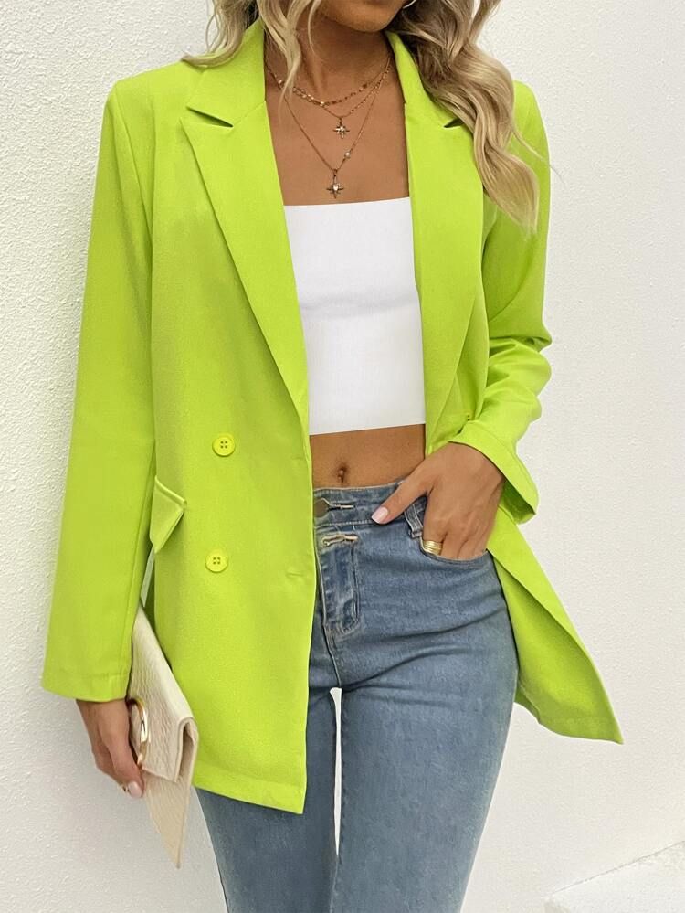 Lapel Neck Double Breasted Flap Detail Blazer | SHEIN