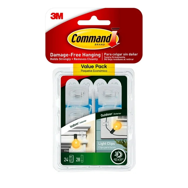 Command Clear Outdoor Light Clips, 24 Hooks, 28 Strips per Pack | Walmart (US)