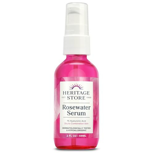 HERITAGE STORE Rosewater Facial Serum, 1% Hyaluronic Acid - Deep Hydration for Dry/Combination Skin Care - Minimizes Look of Fine Lines and Wrinkles, Adds a Natural Glow - Hypoallergenic, Vegan, 2oz | Amazon (US)