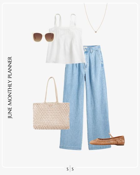Monthly outfit planner JUNE: Spring & Summer looks | linen tank, trouser jean, woven ballet flats, woven tote, sunglasses 

See the entire calendar on thesarahstories.com ✨ 


#LTKStyleTip