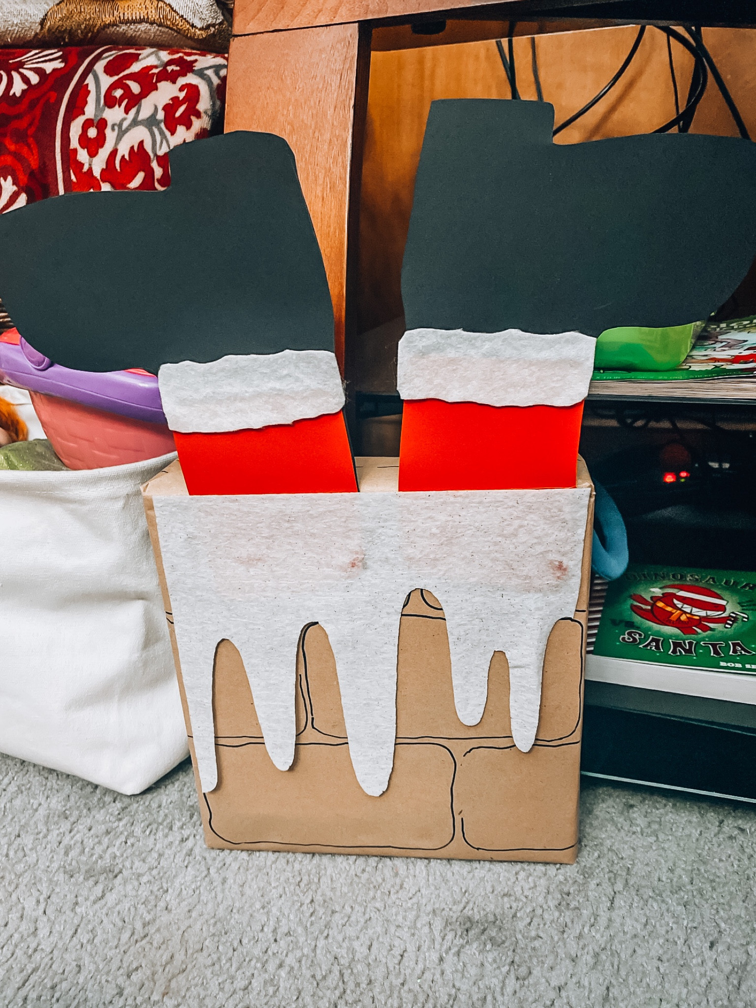 Santa Clause Coming Down the Chimney Holiday Gift Wrapping 