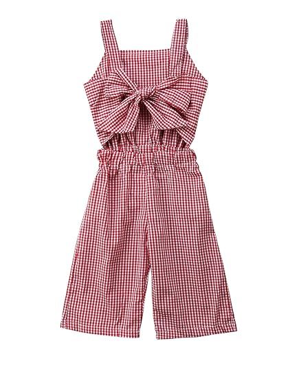 Kids Toddler Baby Girl Red Plaid Big Bow Sleeveless Romper Jumpsuit Trousers Clothes Outfits | Amazon (US)