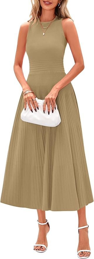 PRETTYGARDEN Spring Casual Dresses for Women 2025 Summer Business Work Midi Sleeveless A Line Ple... | Amazon (US)