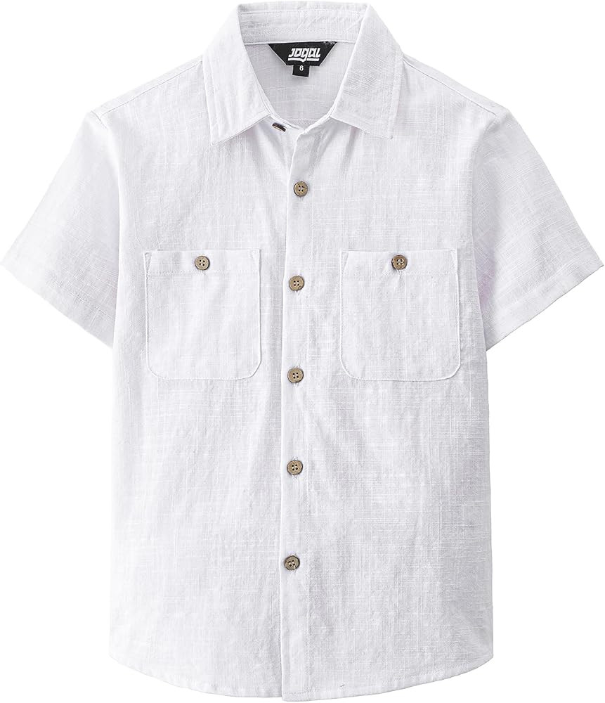 JOGAL Boys Chambray Shirts Short Sleeve Button Down Casual Cotton Woven Shirt with Two Pockets fo... | Amazon (US)