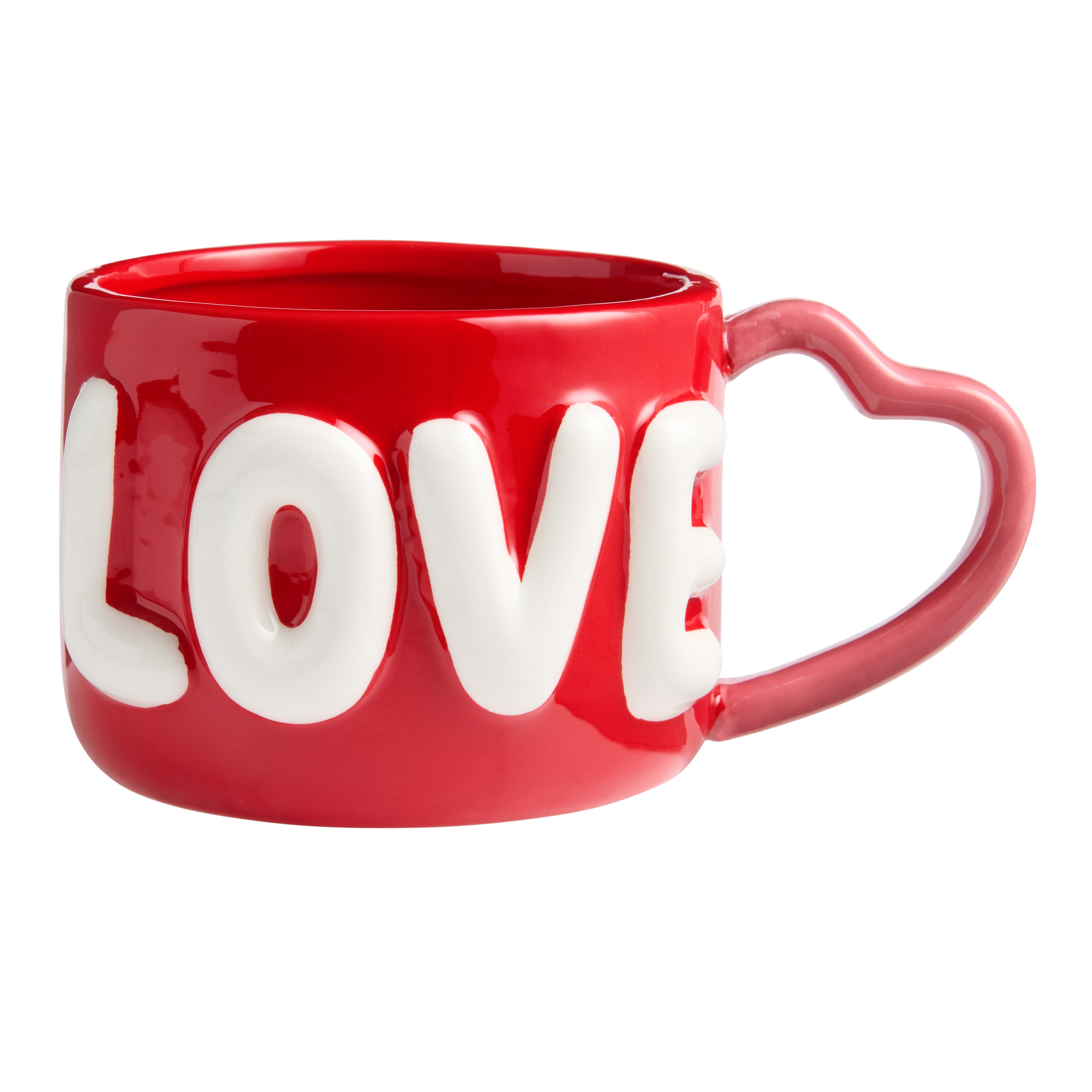 Red Love Heart Handle Hand Painted Ceramic Mug | World Market