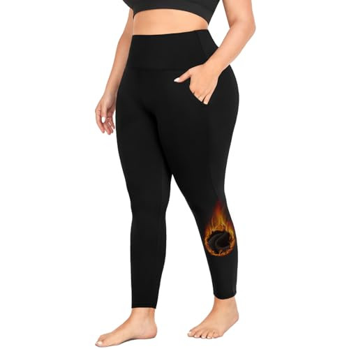 MOREFEEL Plus Size Leggings Fleece Lined with Pockets for Women-XL-4XL Thermal Winter Tummy Control Black Workout Yoga Pants | Amazon (US)
