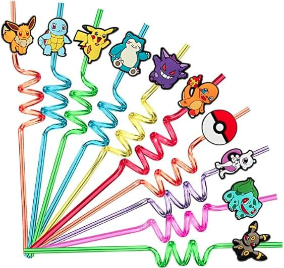 25 Pack Anime Cartoon Character Reusable Straw with 2 Cleaning Brush Party Favors Straw Poke of G... | Amazon (US)